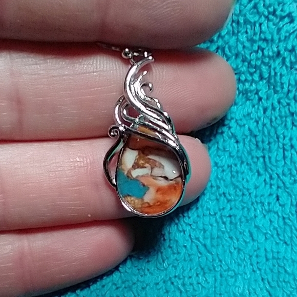 Elegant Silver and Orange blue white marble teardrop wire dangle Swirl E… - Picture 2 of 3